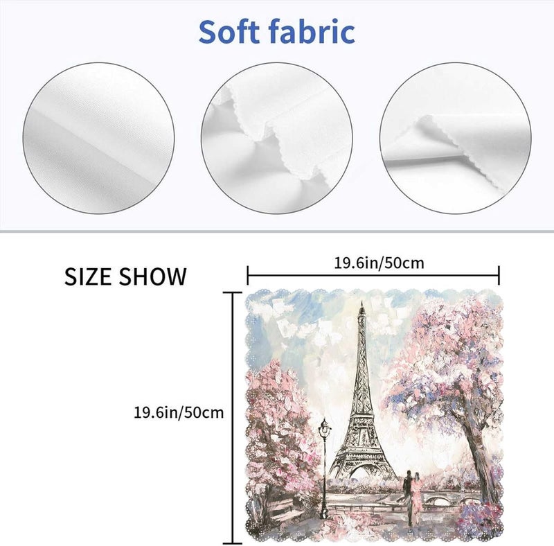 Yibeas Eiffel Tower Cloth Napkins Set of 4 Soft Oil Painting Paris Pink Tree Couple Love Tender Landscape Building Polyester Dinner Square Napkin for Family Restaurant Weddings Parties 18 x 18 inch - Image 2