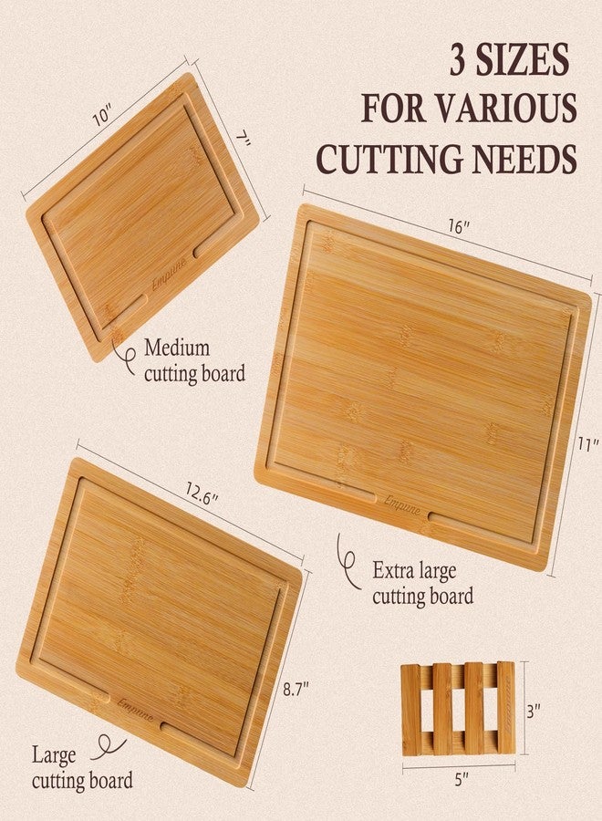 Empune Bamboo Cutting Board Set, Wood Cutting Boards for Kitchen with Holder Wooden Chopping Board for Meal Prep & Serving, Natural Bamboo - Image 2