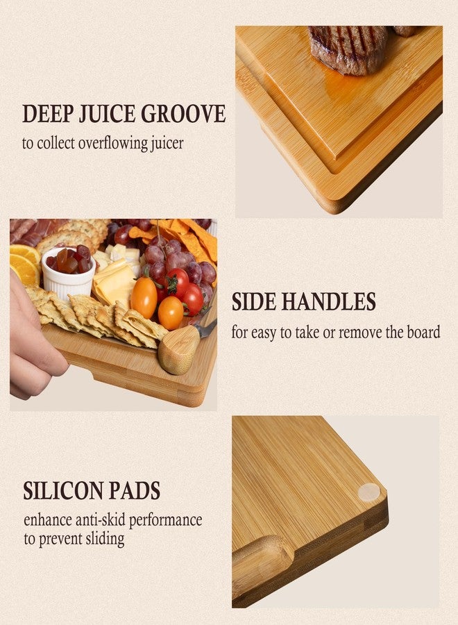 Empune Bamboo Cutting Board Set, Wood Cutting Boards for Kitchen with Holder Wooden Chopping Board for Meal Prep & Serving, Natural Bamboo - Image 4