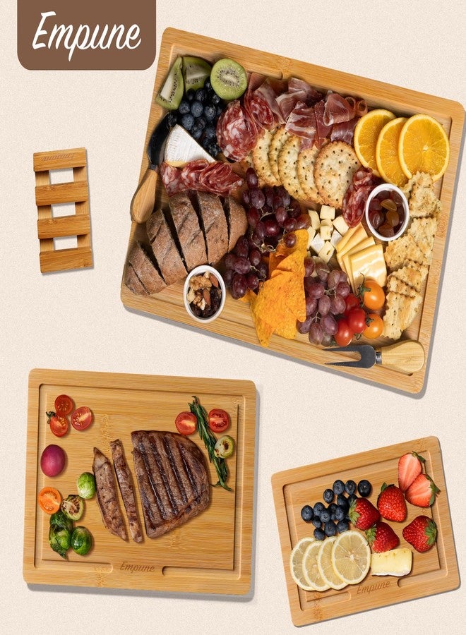 Empune Bamboo Cutting Board Set, Wood Cutting Boards for Kitchen with Holder Wooden Chopping Board for Meal Prep & Serving, Natural Bamboo - Image 3