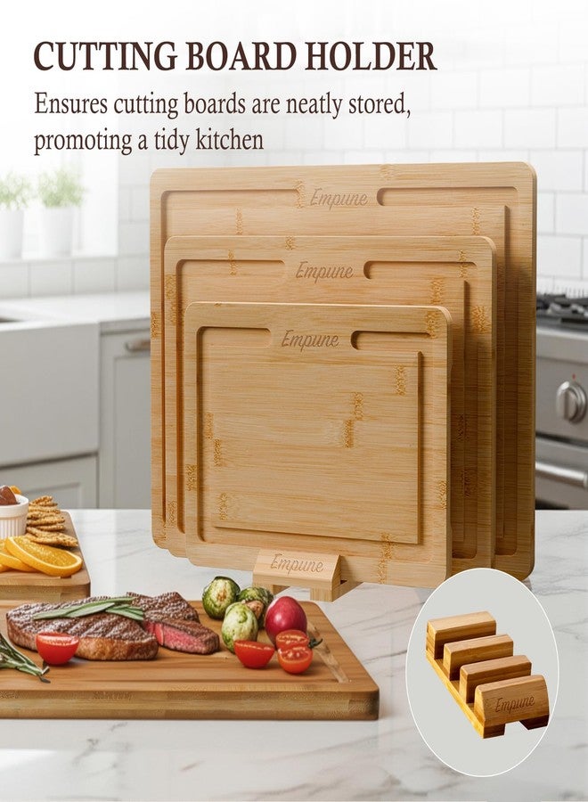 Empune Bamboo Cutting Board Set, Wood Cutting Boards for Kitchen with Holder Wooden Chopping Board for Meal Prep & Serving, Natural Bamboo - Image 5