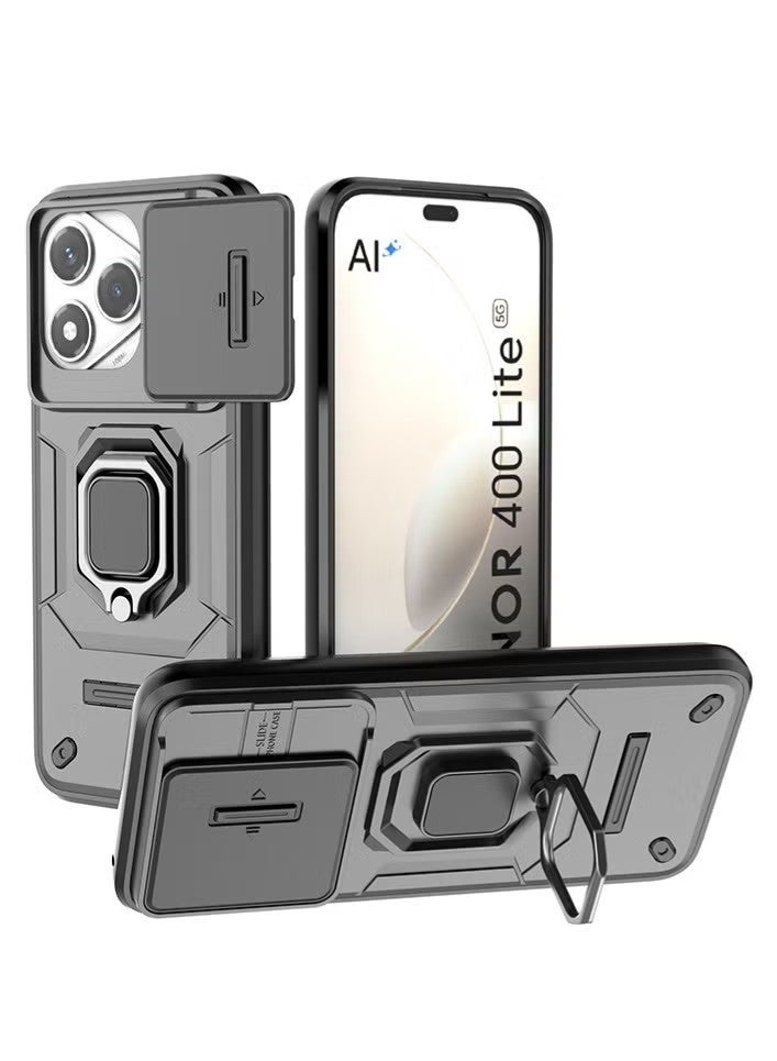 Slide Camera Case for Honor 400 Lite 5G Case Cover Protection, Kickstand with Built-in 360° Rotate Magnetic Ring Stand Shockproof Protective Armor Cover Black - Image 1