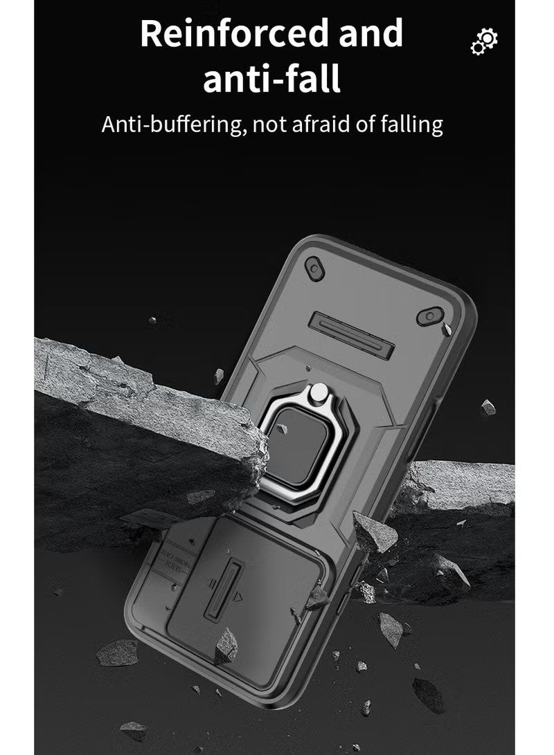 Slide Camera Case for Honor 400 Lite 5G Case Cover Protection, Kickstand with Built-in 360° Rotate Magnetic Ring Stand Shockproof Protective Armor Cover Black - Image 5