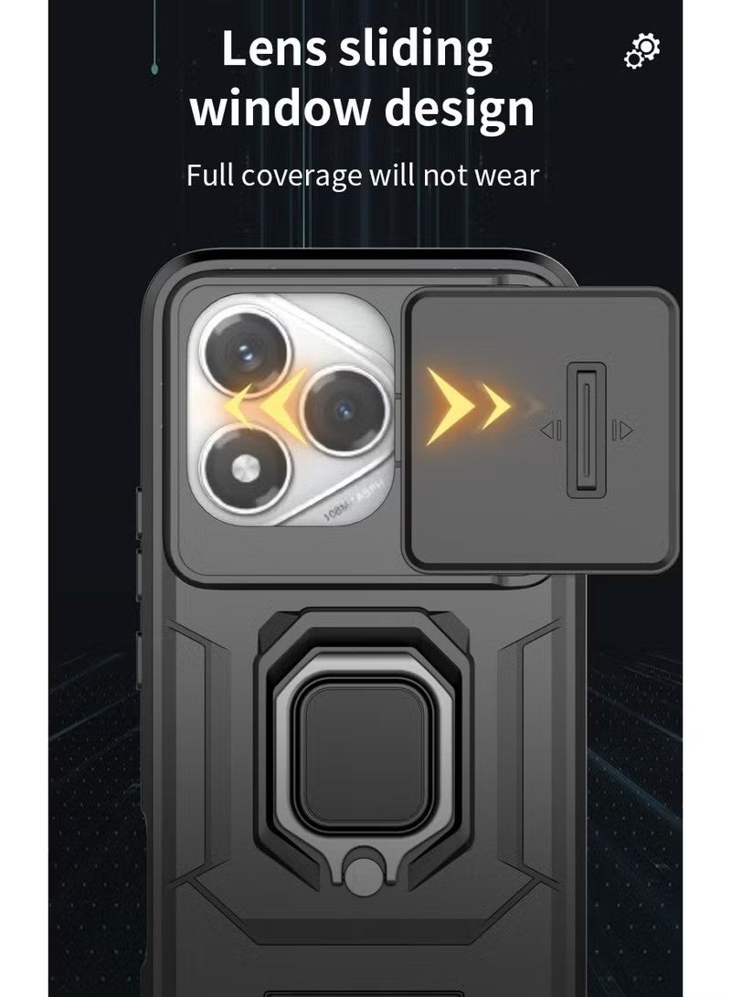 Slide Camera Case for Honor 400 Lite 5G Case Cover Protection, Kickstand with Built-in 360° Rotate Magnetic Ring Stand Shockproof Protective Armor Cover Black - Image 3