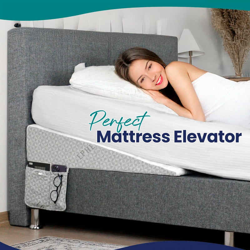 EPHEDORA Under Mattress Wedge for Acid Reflux, Queen Size Bed Wedge, Under Support & Mattress Riser, Memory Foam Top 7.5-Inch Head Riser Incline Topper, Non-Slip Bottom & Side Storage Pockets - Image 3