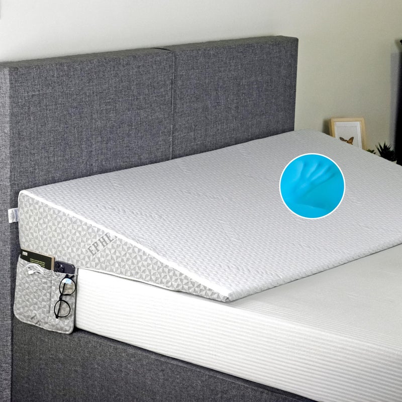 EPHEDORA Under Mattress Wedge for Acid Reflux, Queen Size Bed Wedge, Under Support & Mattress Riser, Memory Foam Top 7.5-Inch Head Riser Incline Topper, Non-Slip Bottom & Side Storage Pockets - Image 1