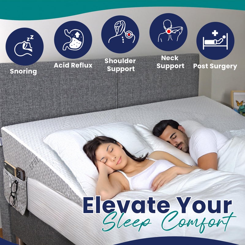 EPHEDORA Under Mattress Wedge for Acid Reflux, Queen Size Bed Wedge, Under Support & Mattress Riser, Memory Foam Top 7.5-Inch Head Riser Incline Topper, Non-Slip Bottom & Side Storage Pockets - Image 2
