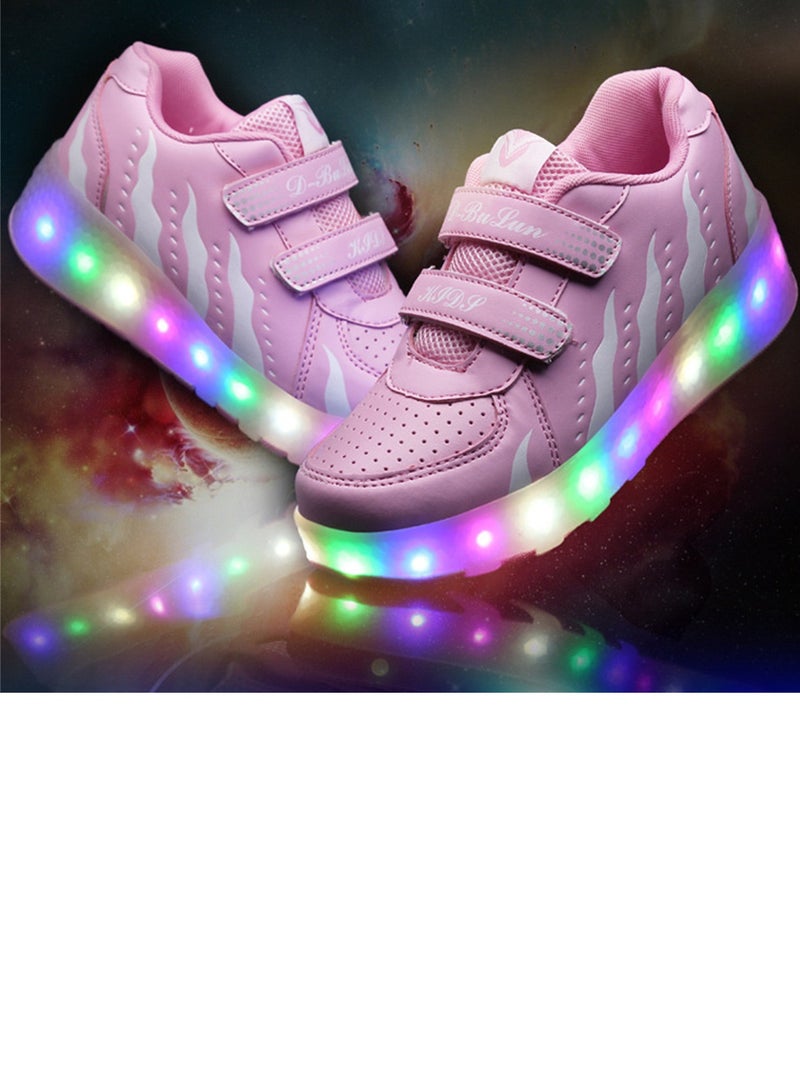 Loquat USB Charging Rampage Shoes For Men Women Children Adults Double Wheel Skates LED Light Shoes 2D Pink - Image 1