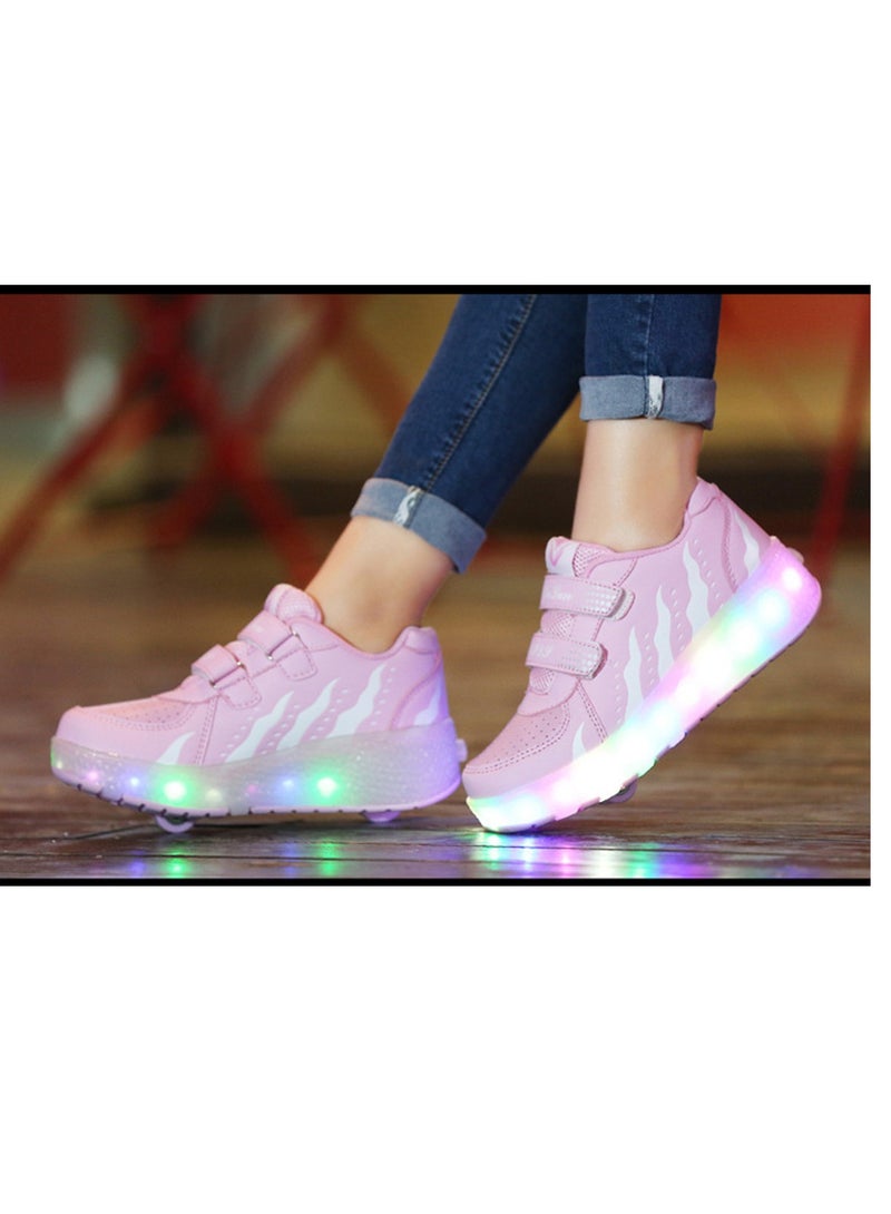 Loquat USB Charging Rampage Shoes For Men Women Children Adults Double Wheel Skates LED Light Shoes 2D Pink - Image 2