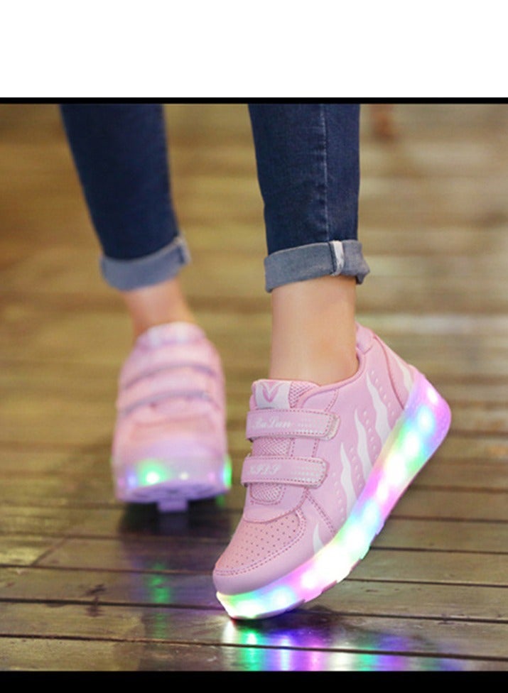 Loquat USB Charging Rampage Shoes For Men Women Children Adults Double Wheel Skates LED Light Shoes 2D Pink - Image 4