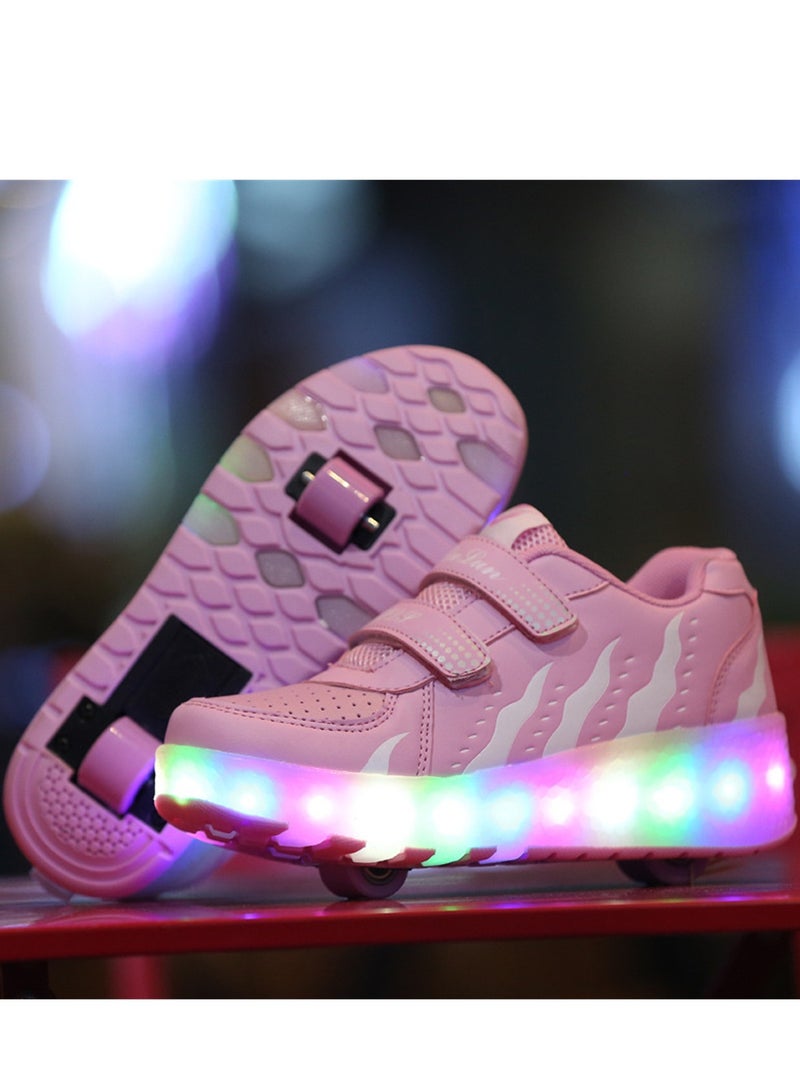 Loquat USB Charging Rampage Shoes For Men Women Children Adults Double Wheel Skates LED Light Shoes 2D Pink - Image 3