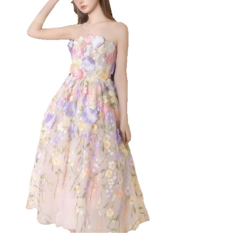Vietnam French Style 3D Floral Embroidered Strapless Princess Dress 2009 - Image 4