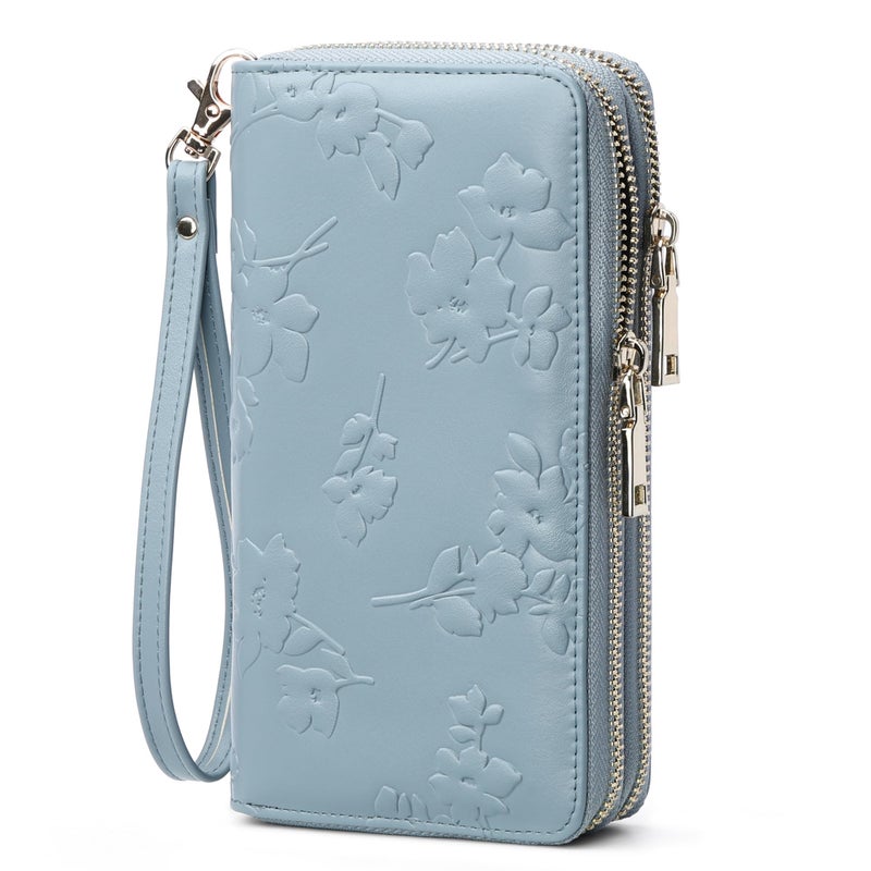 yiijay Womens Wallet RFID Blocking Large Capacity Leather Double Zip Wristlet Wallet Credit Card Phone Holder Ladies Clutch Purse Flora - Image 1