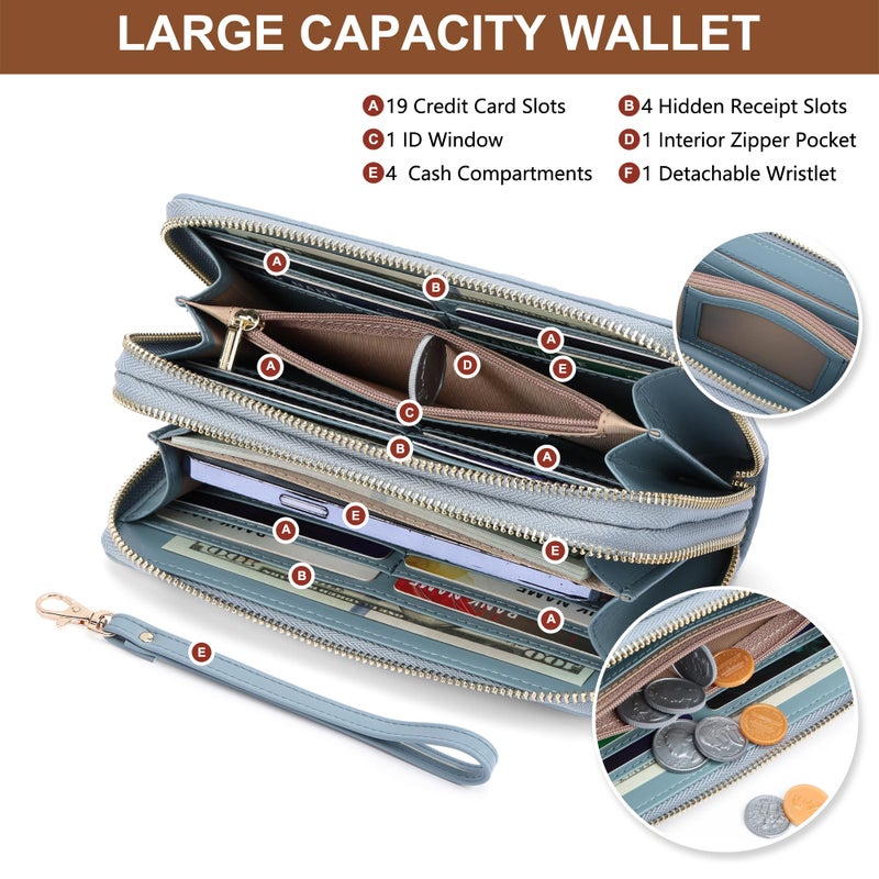 yiijay Womens Wallet RFID Blocking Large Capacity Leather Double Zip Wristlet Wallet Credit Card Phone Holder Ladies Clutch Purse Flora - Image 3