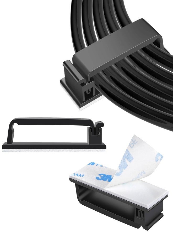 XHF 50 PCS Self Adhesive Cable Clips(L) Black,Wire Clips Cable Management Wire Organizer Cord Holder for Under Desk, Car, Wall, TV PC Ethernet Cable - Image 1