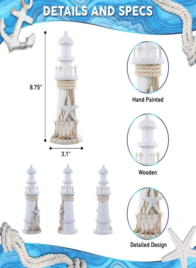بازلد ديكور منارة COTA العالمية البيضاء - ديكور منارة خشبي مصنوع يدويًا مع نجم البحر، قطعة مركزية أنيقة لتزيين طاولة الطعام - 8.75 بوصة - Image 2