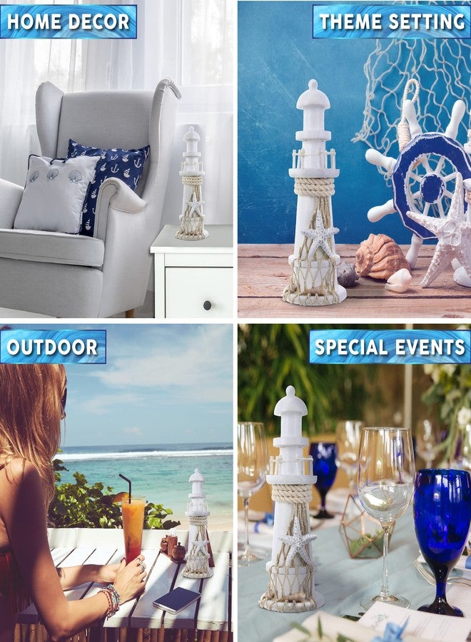 بازلد ديكور منارة COTA العالمية البيضاء - ديكور منارة خشبي مصنوع يدويًا مع نجم البحر، قطعة مركزية أنيقة لتزيين طاولة الطعام - 8.75 بوصة - Image 3