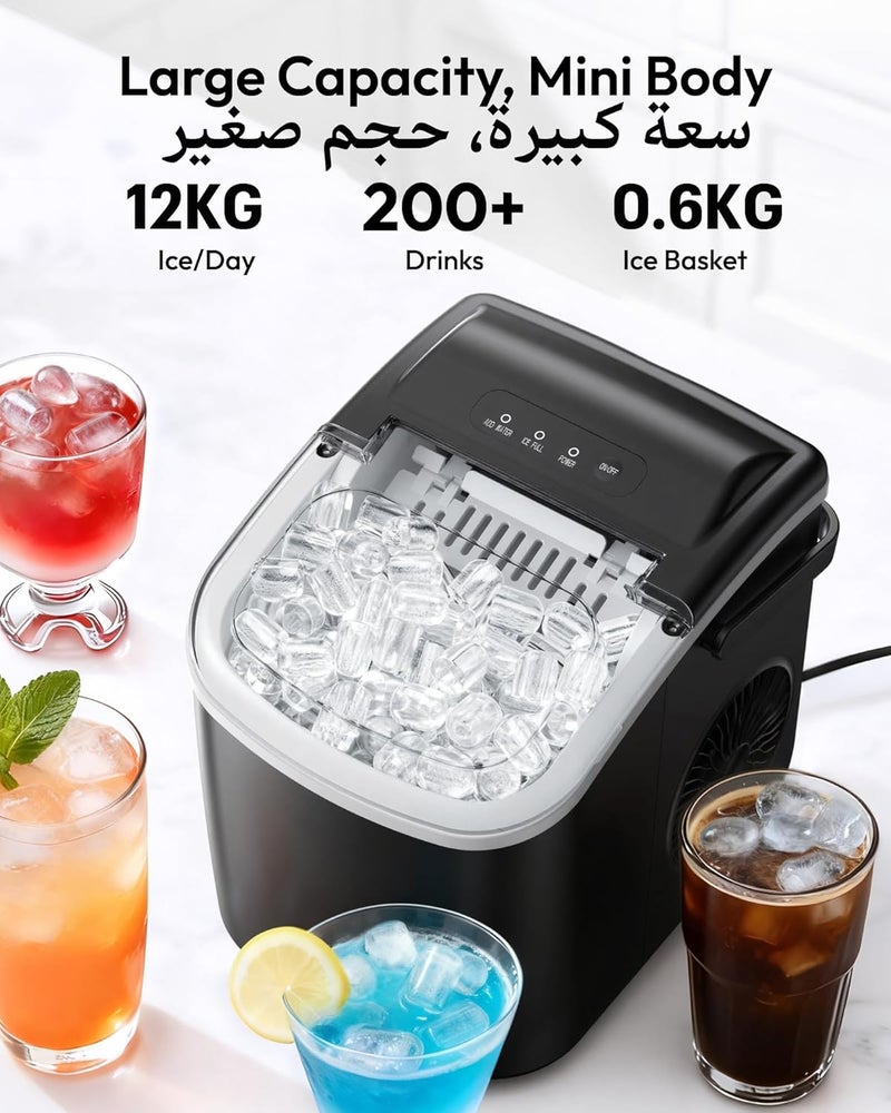 EUHOMY Ice Maker Countertop with Handle 9 Cubes in 6 Mins 12Kg/Day Self-Cleaning Portable Ice Machine with Ice Scoop & Basket & Clear View for Home/Kitchen/Party/Office/RV - Image 3
