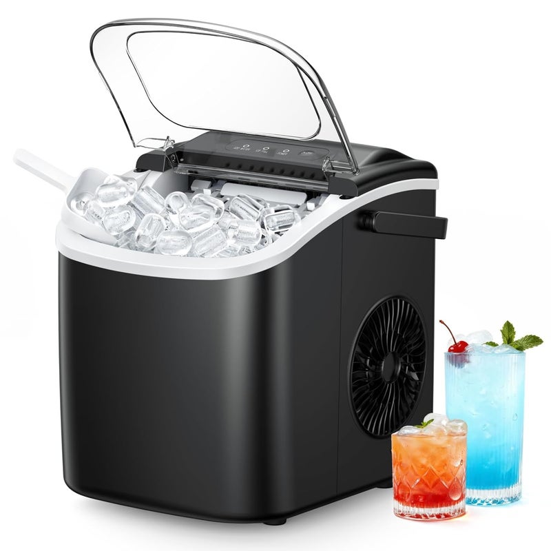 EUHOMY Ice Maker Countertop with Handle 9 Cubes in 6 Mins 12Kg/Day Self-Cleaning Portable Ice Machine with Ice Scoop & Basket & Clear View for Home/Kitchen/Party/Office/RV - Image 1