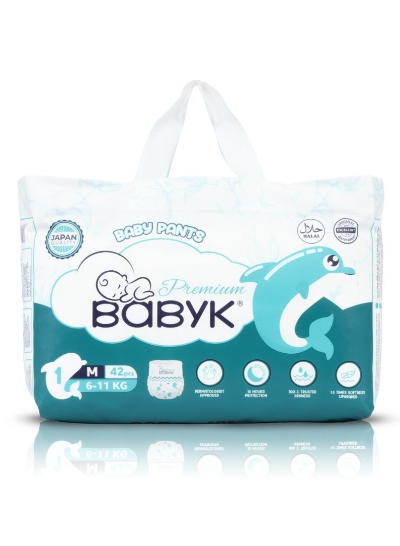 BABYK PREMIUM Baby Pants Medium 42 Pieces, 6 - 12 Kg – 12 Hour Protection, Ultra Soft & Dermatest Certified