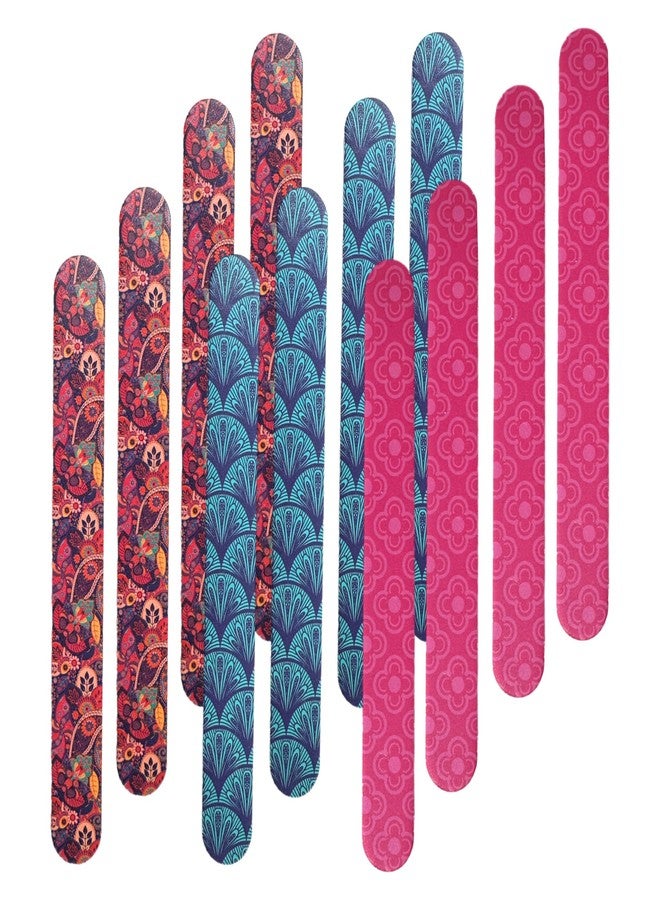 ALAZCO 12 Nail File Emery Boards Dual Sided Buffer Nail Filing Tools Smoothing Manicure Pedicure TSA Travel Friendly Professional DIY Fashionable Design Pink Blue Purple - Image 1