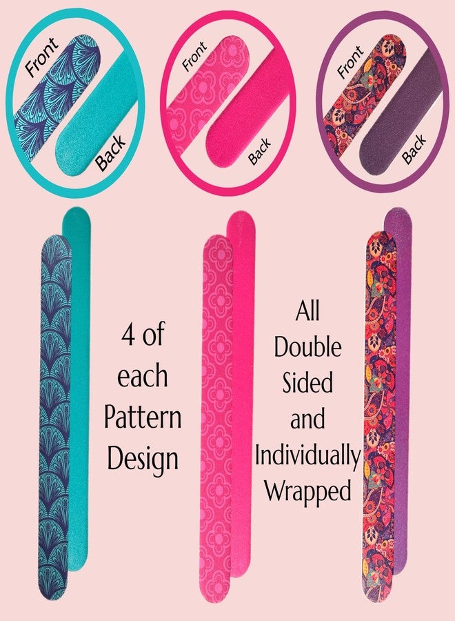 ALAZCO 12 Nail File Emery Boards Dual Sided Buffer Nail Filing Tools Smoothing Manicure Pedicure TSA Travel Friendly Professional DIY Fashionable Design Pink Blue Purple - Image 2