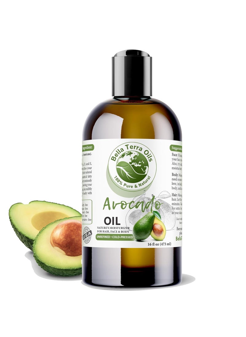Bella Terra Oils Bella Terra Oils  Avocado Oil 16oz  ColdPressed Purity Unveiling Avocados Nutritional Treasures Perfect Carrier Oil for Blending Essentials 