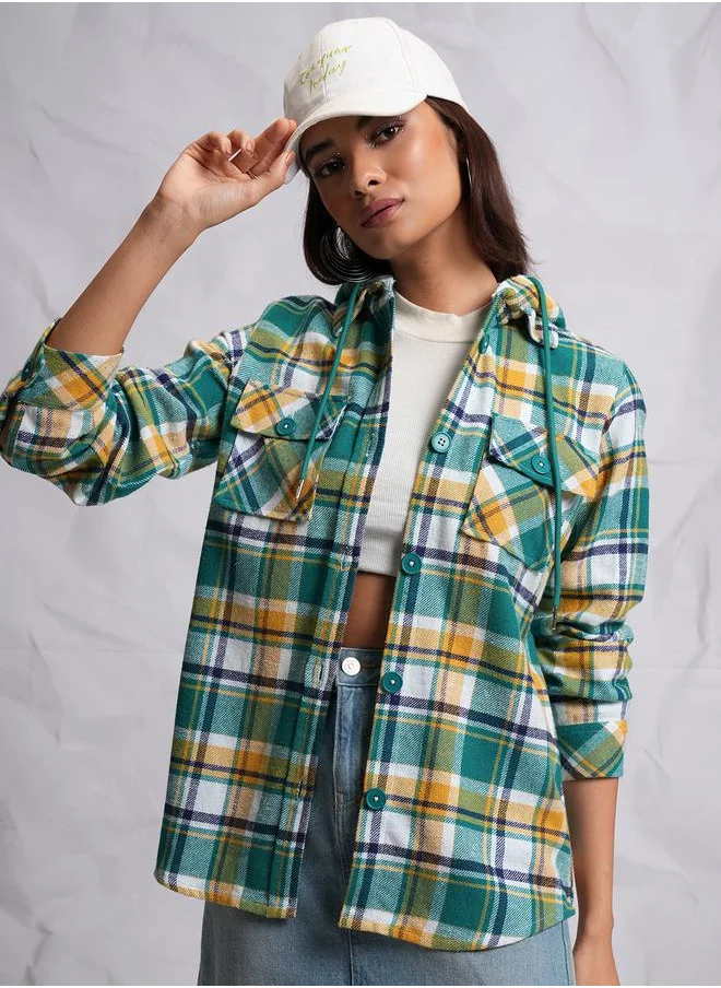 Tokyo Talkies Tartan Checked Chest Pocket Shirt with Long Sleeves