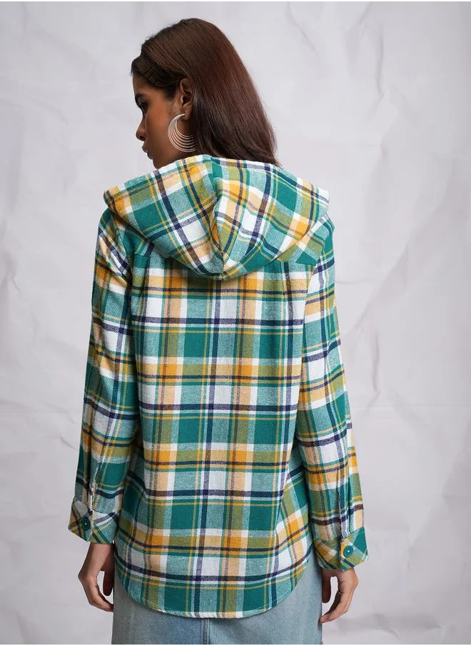 طوكيو توكيز Tartan Checked Chest Pocket Shirt with Long Sleeves