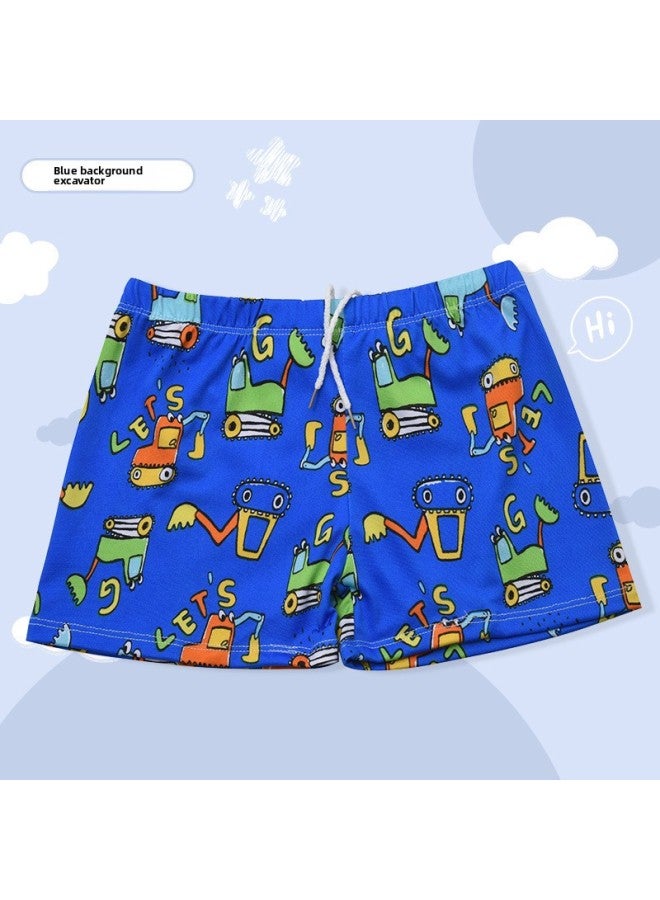 Loquat Men's Children's Swimming Trunks Boys' Swimsuit Cartoon Boxer Quick-drying Baby Swimsuit Big Boy Korean Hot Spring-Color:Blue Bottom Excavator -48- - Image 1