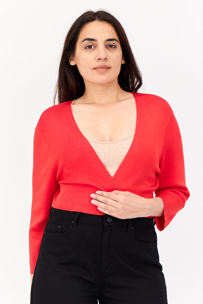 Phase Eight كارديغانات نسائية بأكمام طويلة وفتحة عنق، أحمر - Image 1