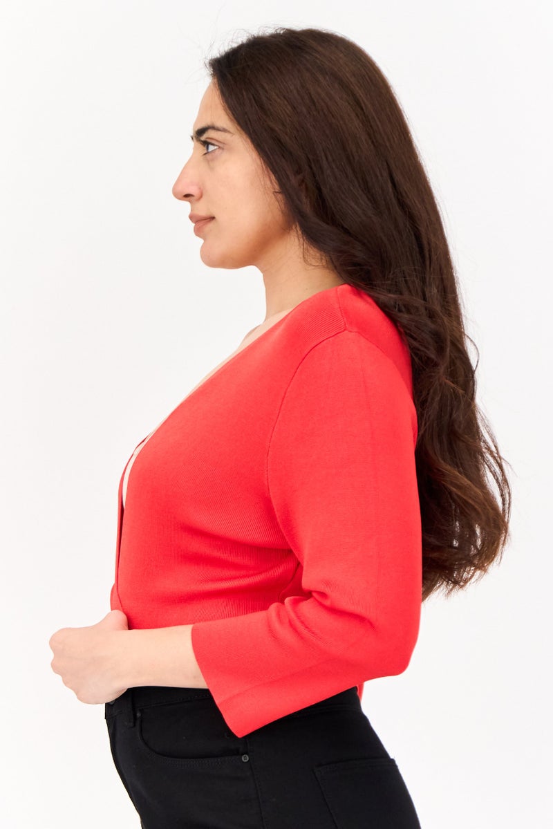 Phase Eight كارديغانات نسائية بأكمام طويلة وفتحة عنق، أحمر - Image 2
