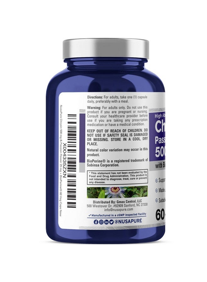 NusaPure Chrysin 500mg, 60 Veggie Capsules | Passion Flower Complex 500mg Supplement | 5, 7-Dihydroxyflavone | Concentrated Extract | Non-GMO, BioPerine - Image 3