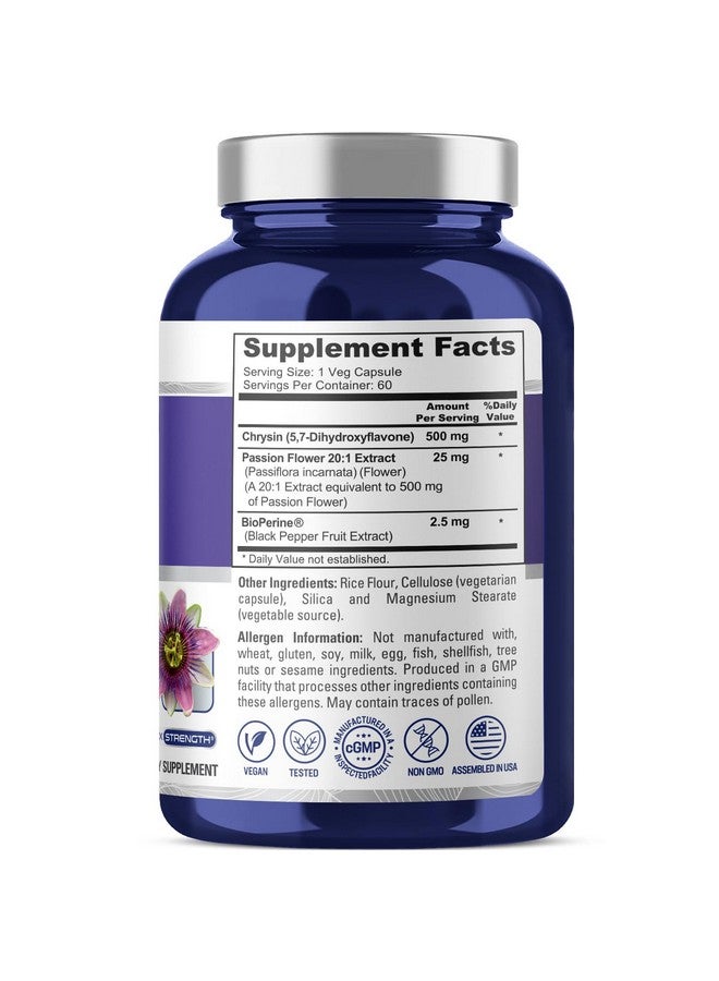 NusaPure Chrysin 500mg, 60 Veggie Capsules | Passion Flower Complex 500mg Supplement | 5, 7-Dihydroxyflavone | Concentrated Extract | Non-GMO, BioPerine - Image 2