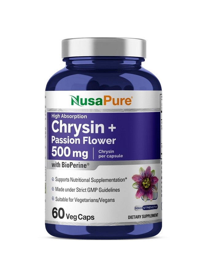 NusaPure Chrysin 500mg, 60 Veggie Capsules | Passion Flower Complex 500mg Supplement | 5, 7-Dihydroxyflavone | Concentrated Extract | Non-GMO, BioPerine - Image 1