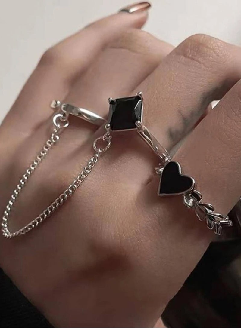 إيكوال خاتم نسائي ترندي مكون من ثلاثة خواتم باللون الفضي بمقاس موحد - Image 1