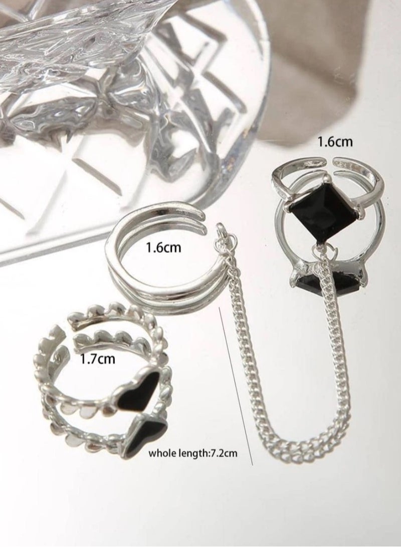 إيكوال خاتم نسائي ترندي مكون من ثلاثة خواتم باللون الفضي بمقاس موحد - Image 3