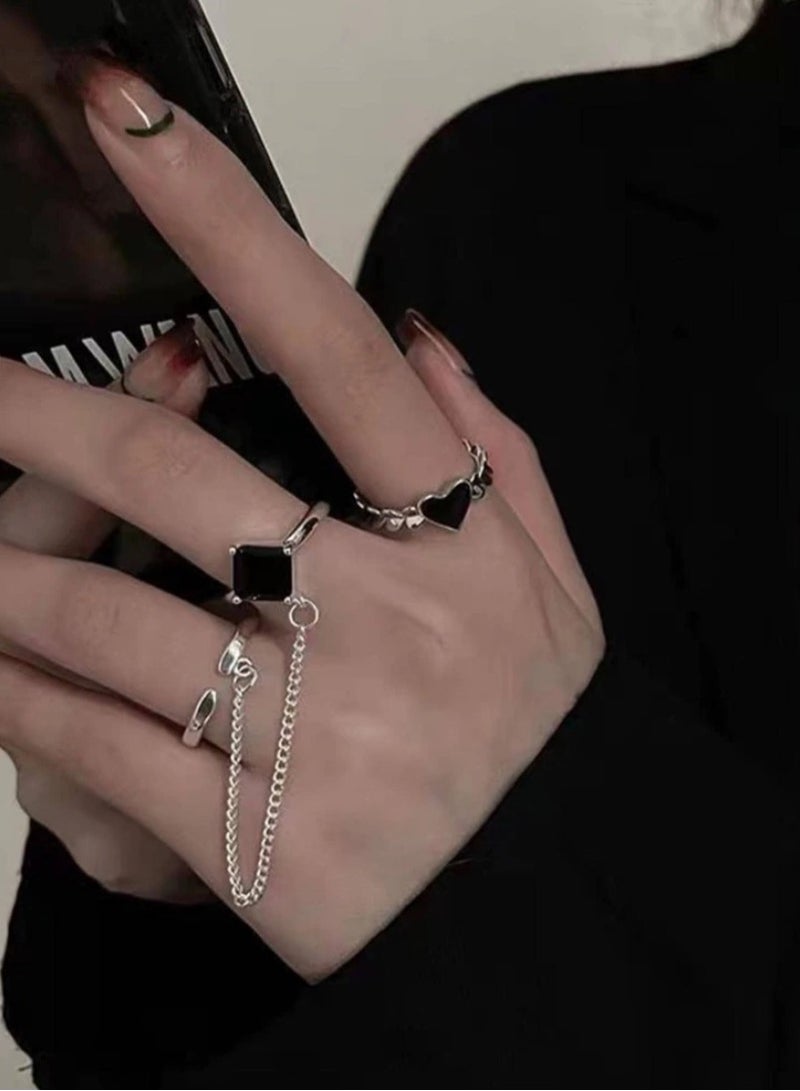 إيكوال خاتم نسائي ترندي مكون من ثلاثة خواتم باللون الفضي بمقاس موحد - Image 2