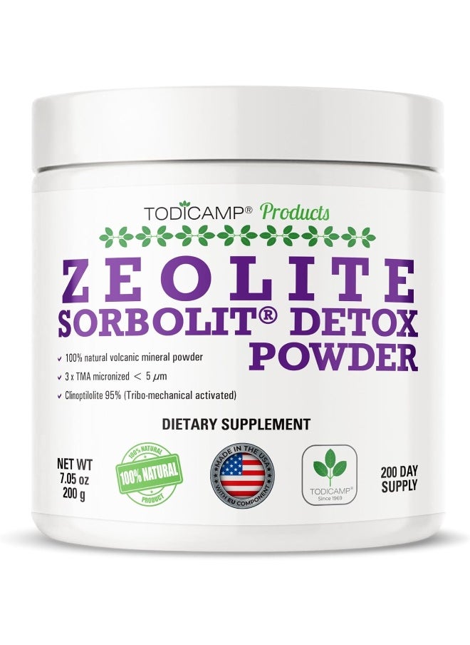 TODICAMP TODICAMP Zeolite Powder - Zeolite Clinoptilolite Powder Sorbolit Ultra FINE 1-2 µm 95% - 3X Activated - 200g - 7.05oz - Zeolite Powder Supplement - 200 Days Supply  - Image 1