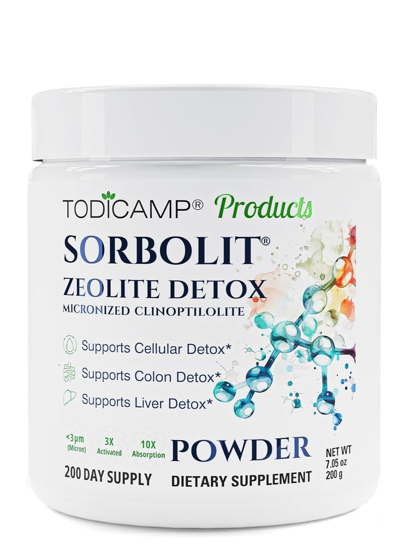 TODICAMP Zeolite Powder - Zeolite Clinoptilolite Powder Sorbolit Ultra FINE 1-2 µm 95% - 3X Activated - 200g - 7.05oz - Zeolite Powder Supplement - 200 Days Supply - Image 1