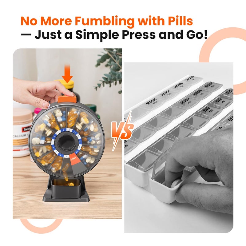 Odaro Large Pill Dispenser, Weekly Pill Organizer 7 Day Am Pm / 14 Day Pill Box, Daily Medicine Pill Organizer with Wall-Mounted or Standing Use for Vitamin, Supplement, Medicine - Gray - Image 5