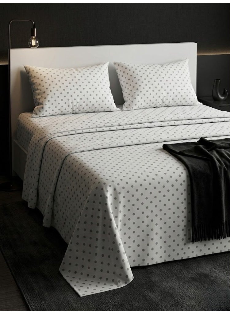 3-Piece 150 GSM Microfiber King Size Bed Sheet Set - Classic Polka Dot Print, Includes 1 Flat Sheet (270x250 CM) & 2 Pillowcases (50x75 CM) - Image 1