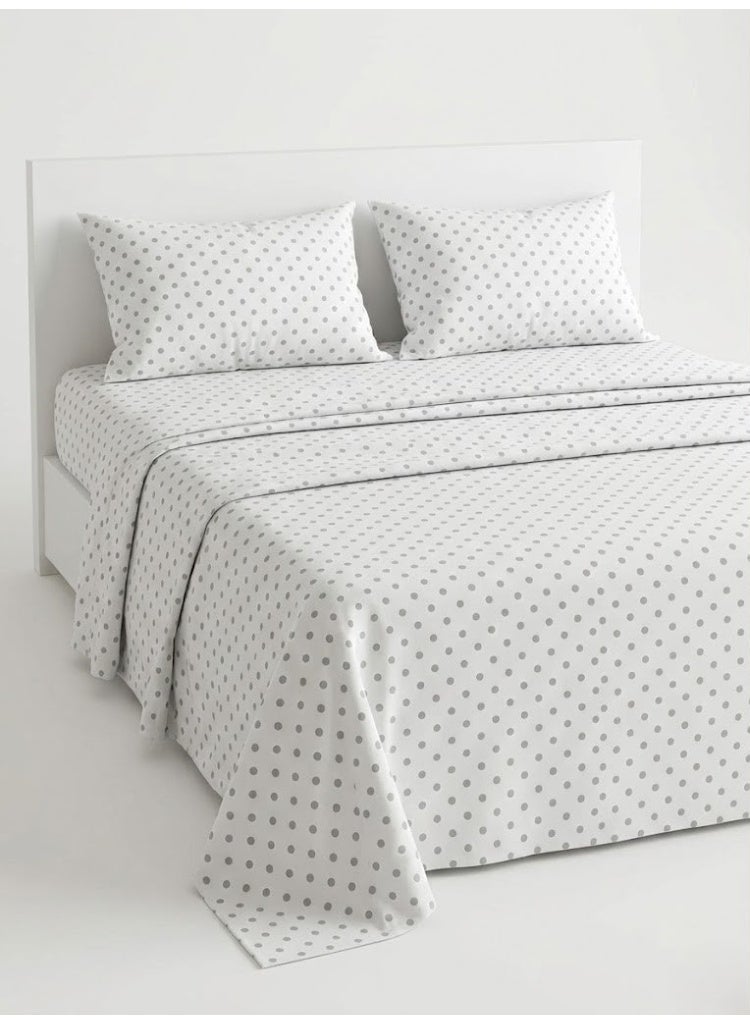 3-Piece 150 GSM Microfiber King Size Bed Sheet Set - Classic Polka Dot Print, Includes 1 Flat Sheet (270x250 CM) & 2 Pillowcases (50x75 CM) - Image 2