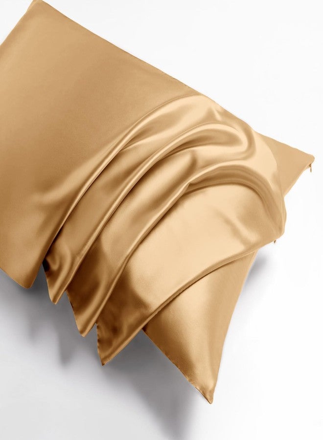 THXSILK 100% Silk Pillowcase for Hair and Skin, Soft Smooth Cooling Pillow Cover with Hidden Zipper, Both Sides Pure Silk, Gift for Women Men 1 pc(Standard, Metallic Gold) - Image 1