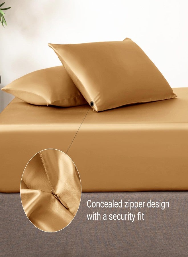 THXSILK 100% Silk Pillowcase for Hair and Skin, Soft Smooth Cooling Pillow Cover with Hidden Zipper, Both Sides Pure Silk, Gift for Women Men 1 pc(Standard, Metallic Gold) - Image 4