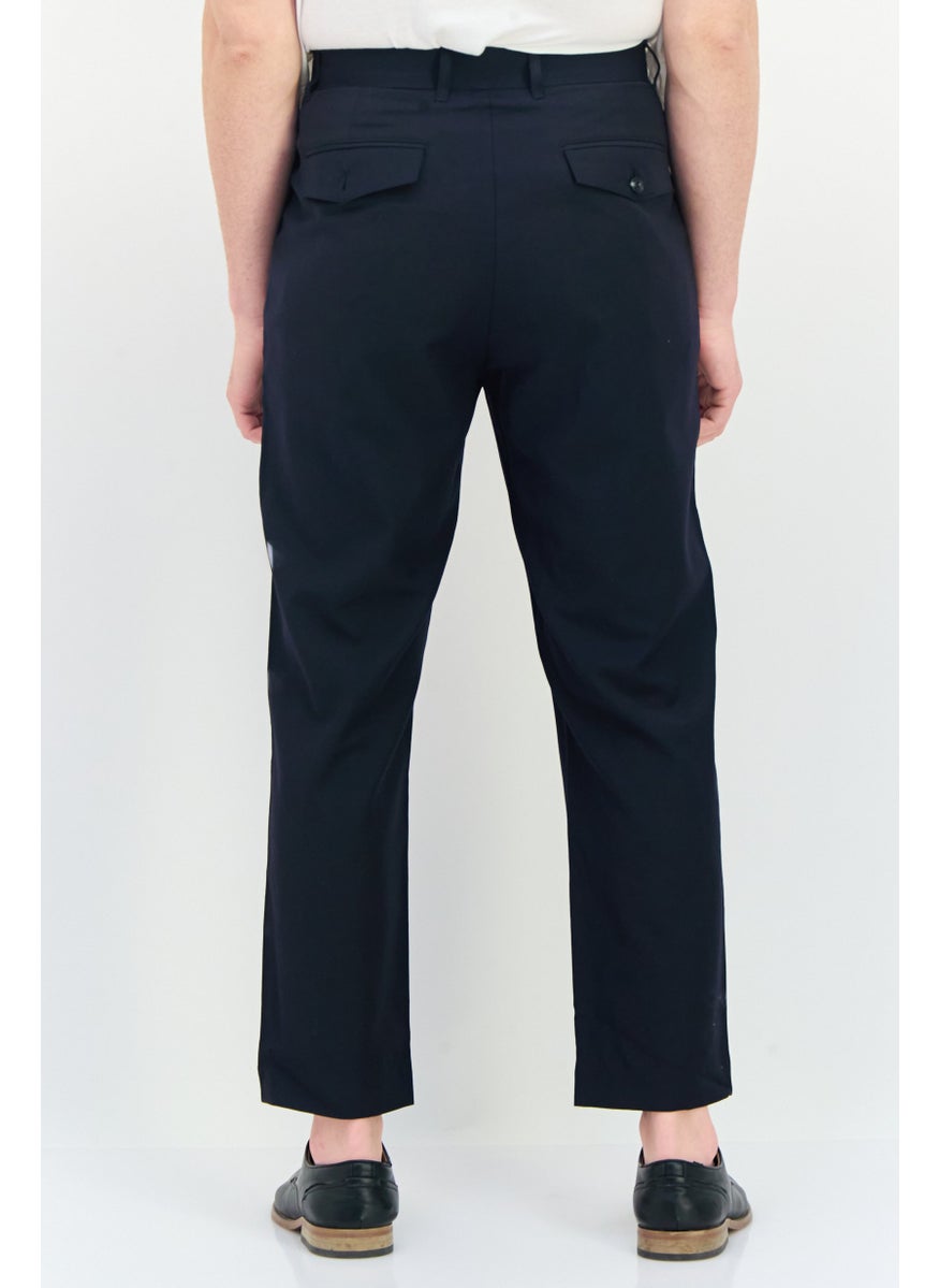 Selected Homme Men Tapered Fit Solid Dress Pants, Navy  - Image 3