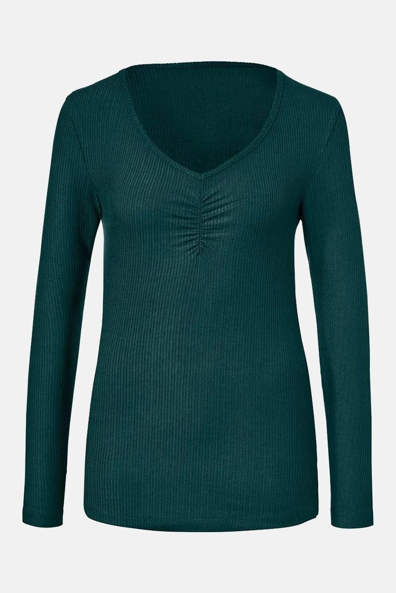 Tchibo بلوزة نسائية بأكمام طويلة على شكل حرف V، خضراء - Image 2