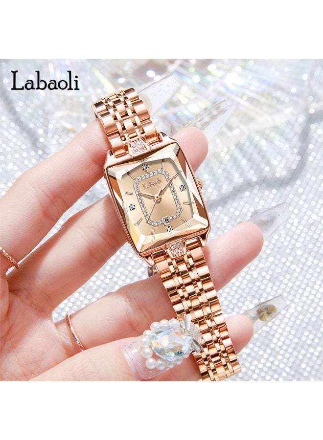 Labaoli Luxury Square Women Watch Rhinestone Dial Rose Gold Metal Bracelet Quartz Wristwatch with Calendar - Image 2