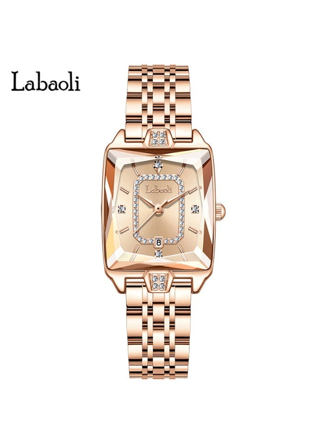 Labaoli Luxury Square Women Watch Rhinestone Dial Rose Gold Metal Bracelet Quartz Wristwatch with Calendar - Image 1