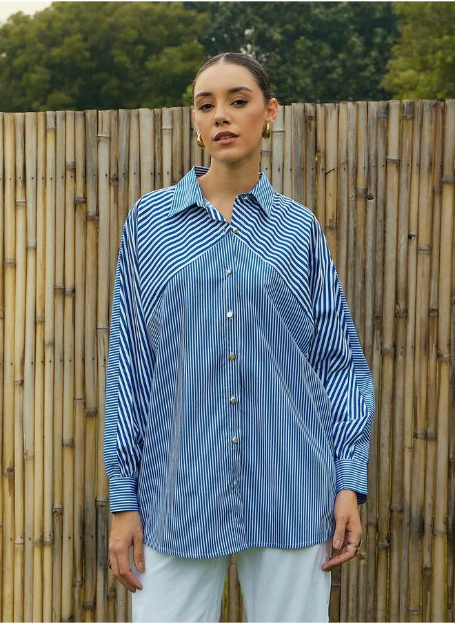 ساسافراس Oversized Striped Longline Shirt